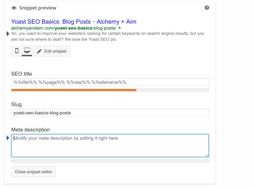 Image of Yoast SEO Basics Blog Post Meta Description